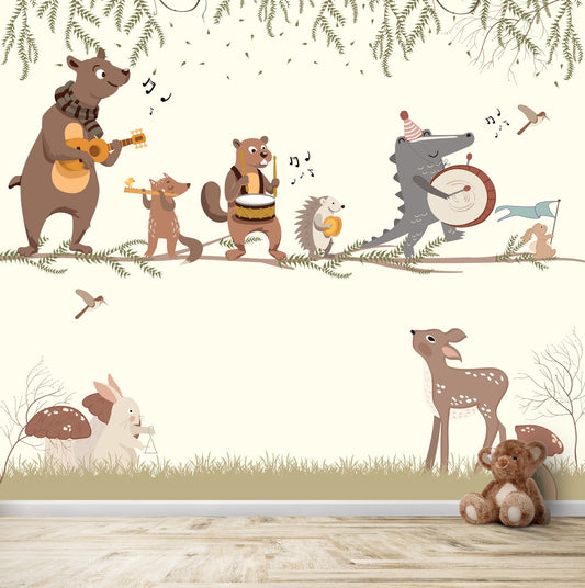 Animals Playing Musical Instruments, Wallpaper Theme for kids Room