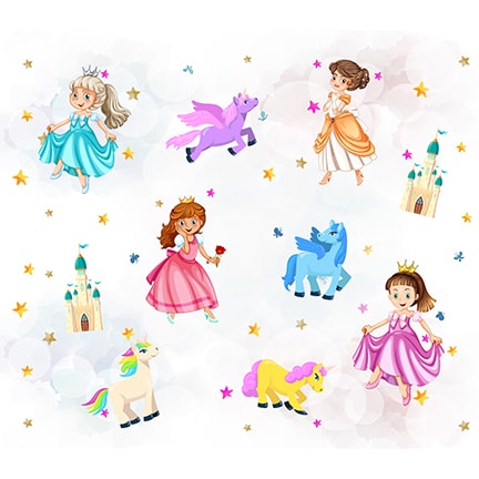 Princes and Unicorn Theme Girls Wallpapers, Kids Room Wallpaper Design, Customised