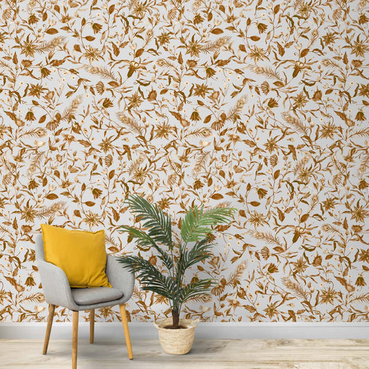 Vintage Seamless Floral & Leaves Pattern, Brown Wallpaper