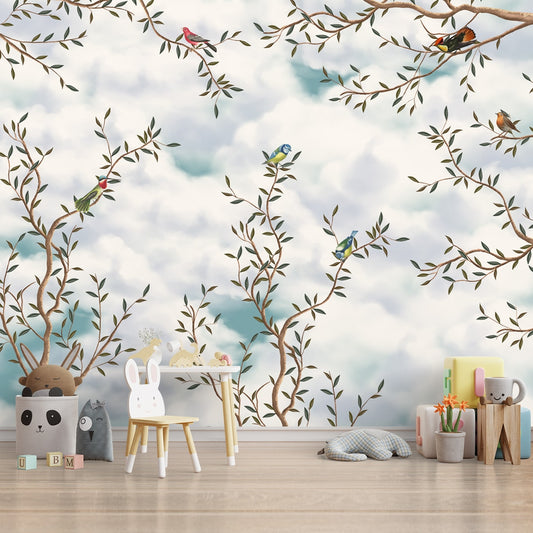 Birds on Branches with Clouds Wallpaper,  Customised