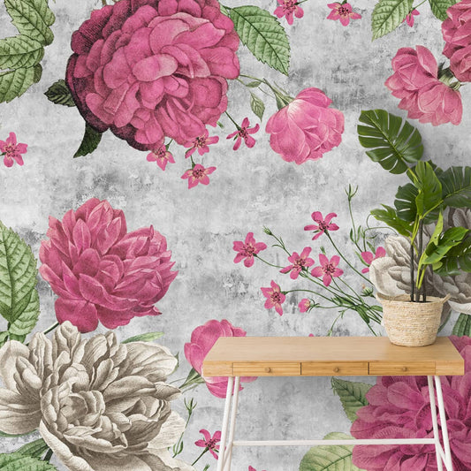 Pink Large Floral Print Wallpaper for Rooms