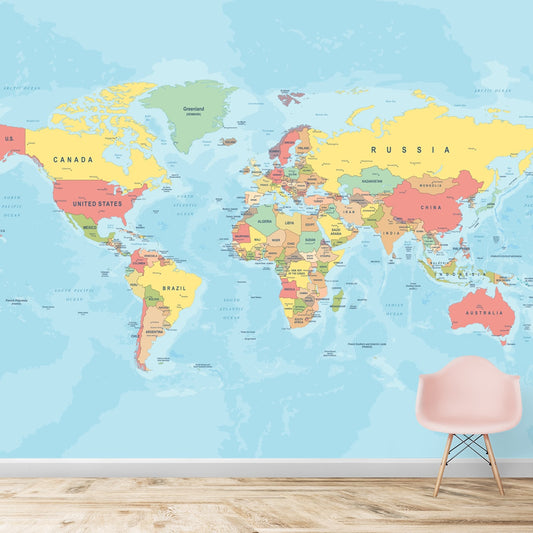 Wall Size Political World Map Wallpaper