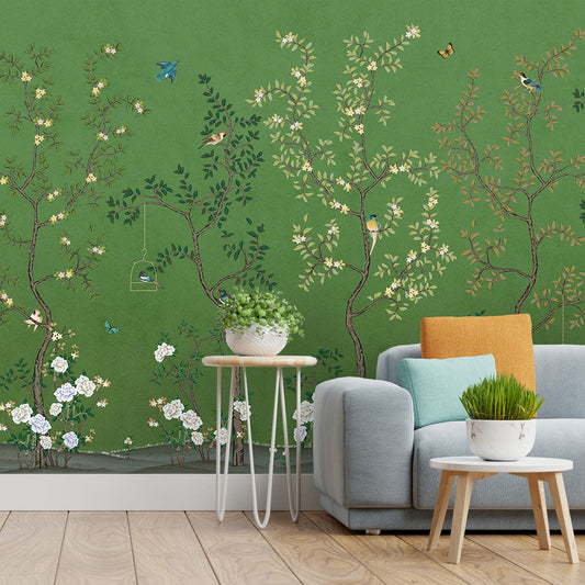 Green Chinoiserie Design Wallpapers for Walls, Customised