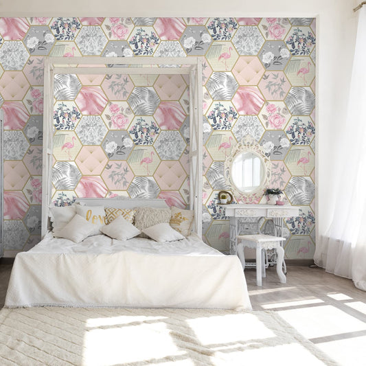 Floral & Geometric Fusion, Customised Wallpaper for Walls