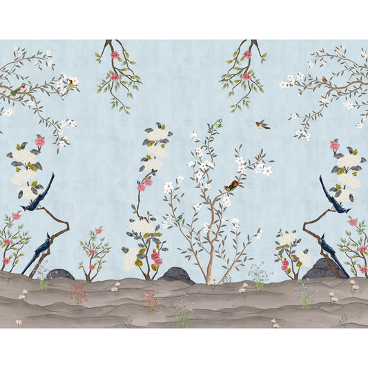 Beautiful Blue Chinoiserie Room Wallpaper, Customised