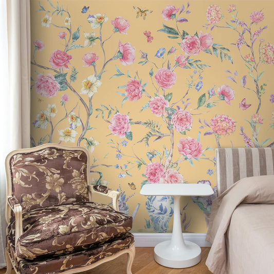 Oriental Yellow Chinoiserie Wallpaper for Walls