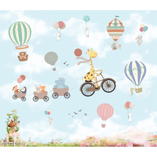 Flying Giraffe Cycle Train Wall Mural for kids Room, Customised