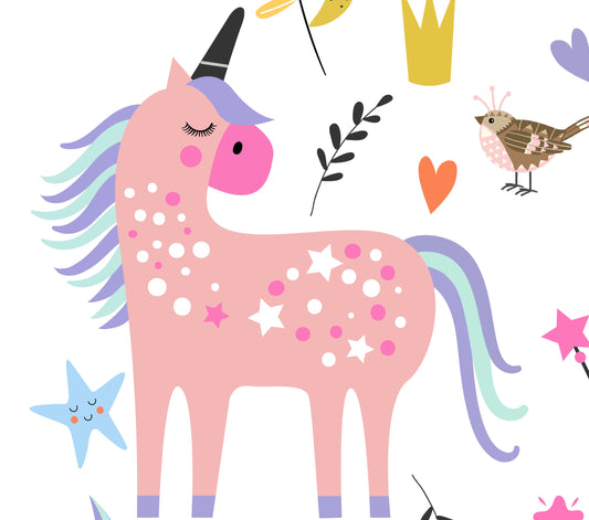 Unicorn Themed Wall Mural for Kids Room, Pastel Shades, Customised