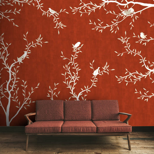 Chinoiserie Design Red & White Wallpaper