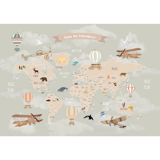 Pastel Kids Bedroom Wall Size Wallpaper of World Map