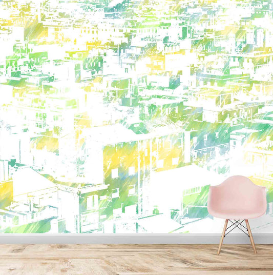 Abstract Green and Yellow Room Wallpaper, Customised