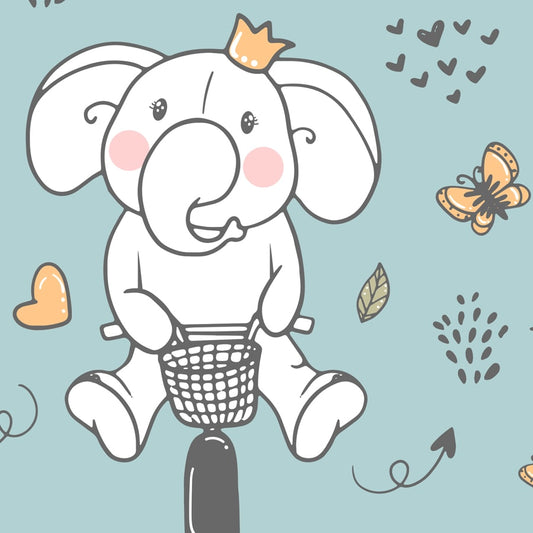 Cute Elephant Cycling Children Bedroom Wallpaper, Green