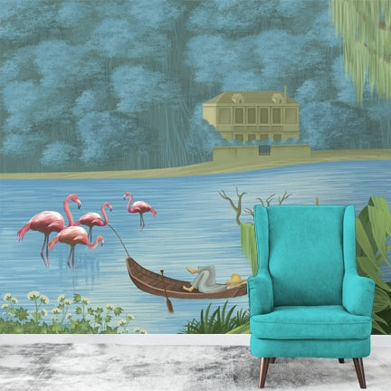 Premium Tropical Themed Wallpaper With Flamingos