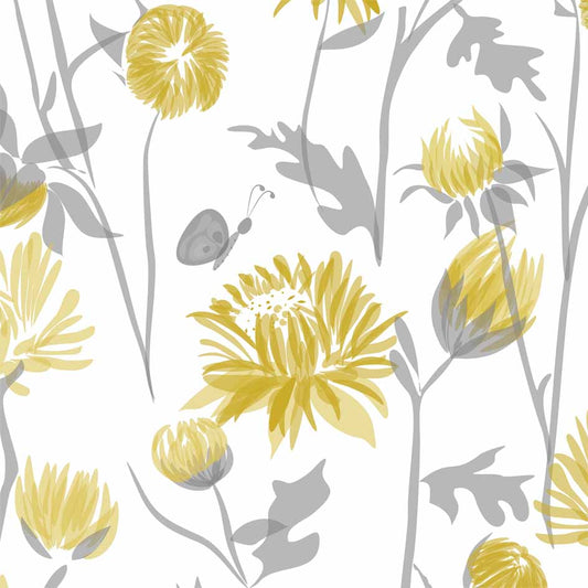 Yellow Floral Wallpaper, Custom Made for Walls