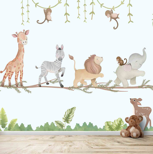 Marching Animals on Branches Theme for Kids Room, Customised