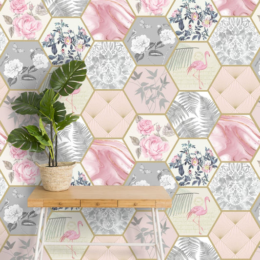 Floral & Geometric Fusion, Customised Wallpaper for Walls