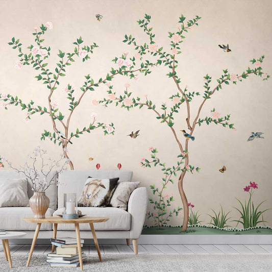 Chinoiserie Pattern Wallpaper, Birds and Branches, Customised