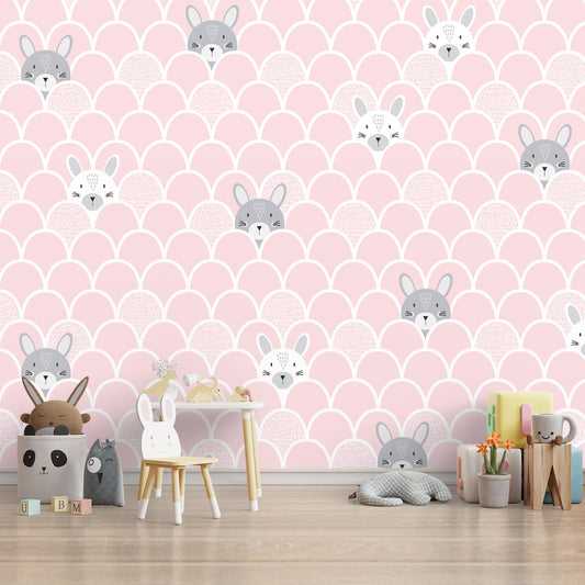 Cute Pastel Bunny Design Wallpaper for Kids Room