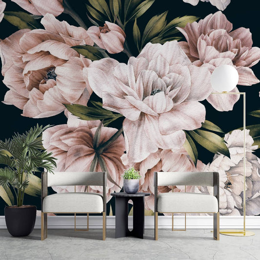 Big Floral Pattern on Walls, Hand Painted Look