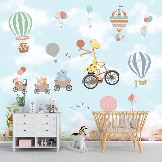 Flying Giraffe Cycle Train Wall Mural for kids Room, Customised