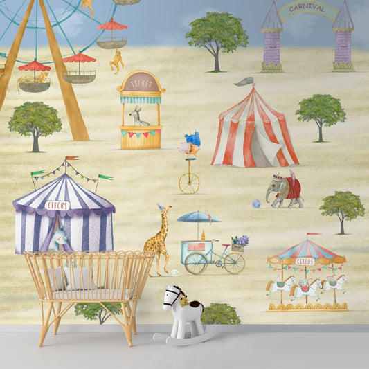 Jungle Carnival, Cute Kids Room Wallpaper, Customised