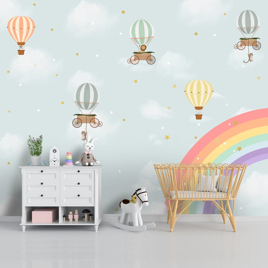 Rainbow & Hot Air Balloons Themes Children Room Wall Designs, Custom Wallpaper