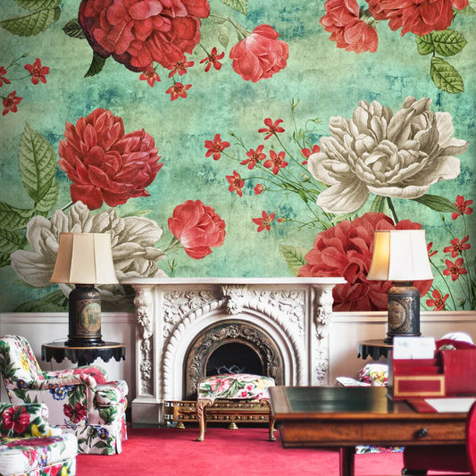 Indian Hand Painted Look Floral Design Wallpaper