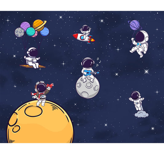 Adorable Astronauts Wall Mural - Kids Bedrooms, Blue