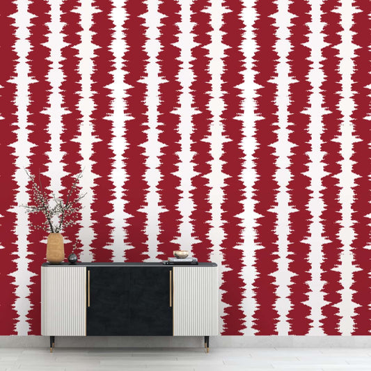 Red Color Ikat Pattern Rooms Wallpaper, Customised