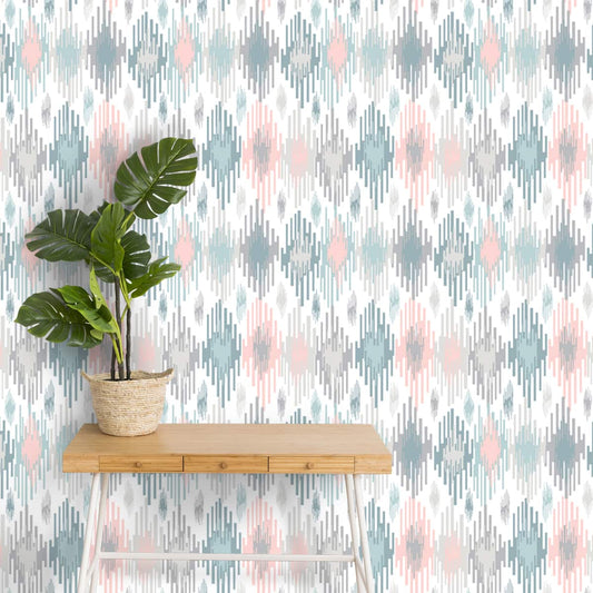 High Fashion Ikat Wallpaper, Pastel Shades