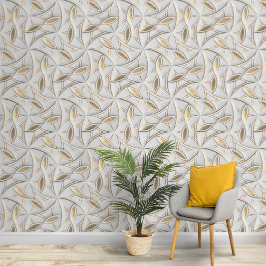 3D Wallpaper for Walls, White and Golden Leaves