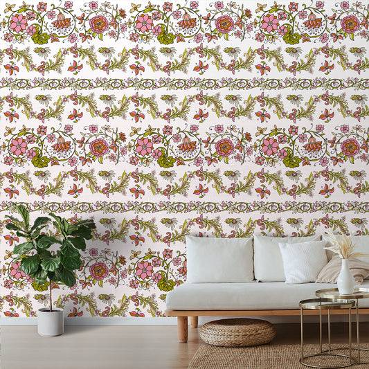 Pink Floral Repeat Pattern for Designs for Walls, Customised