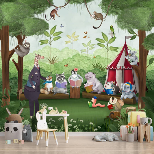 Jungle Class Room with Animals Wallpaper, Customised