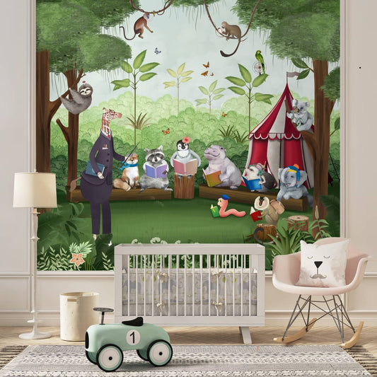 Jungle Class Room with Animals Wallpaper, Customised