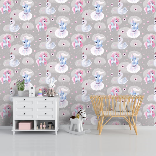 Cute Unicorns Wallpaper for Girls Room, Repeat Pattern