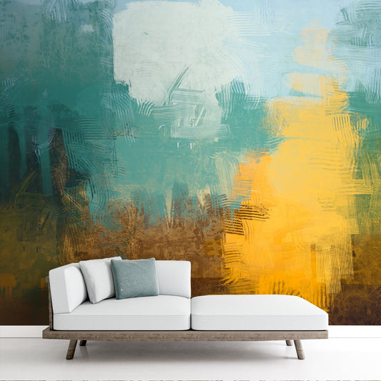 Yellow and Green Abstract Look Wallpaper for Walls, Customised