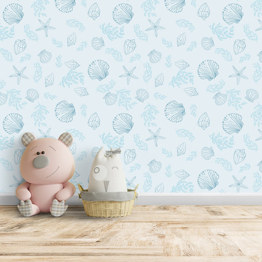 Sea Shell, Star Fish, Light Blue Background Wallpaper, Customised