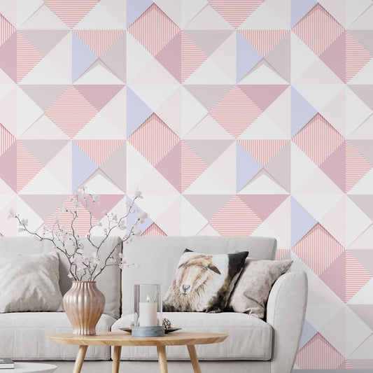 Pink, Blue, Grey Repeat Triangles, 3D Wallpaper