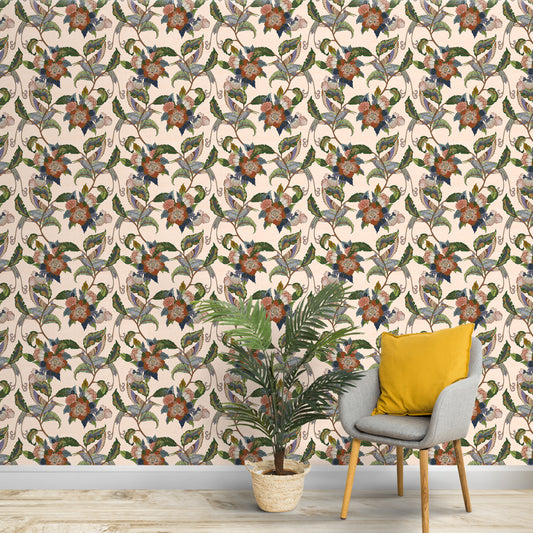 Seamless Tropical, Humming Bird, Floral Customised Wallpaper