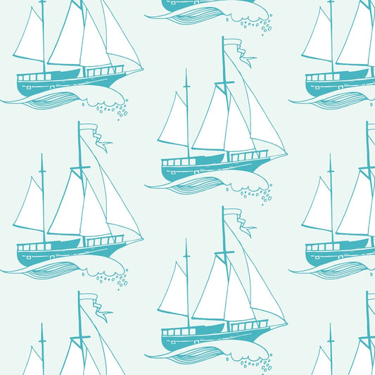 Ships in Light Greenish Blue Background Wallpaper