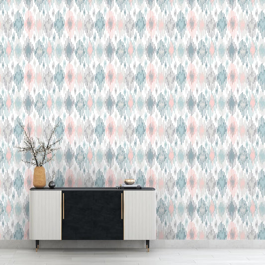 High Fashion Ikat Wallpaper, Pastel Shades