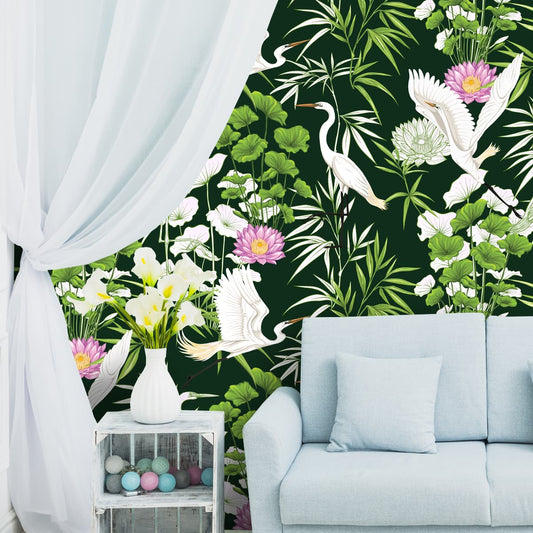 Tropical Plants and Flowers and Birds. Seamless Pattern, Customized Wallpaper