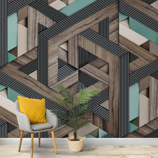 3D Look Geometric Pattern, Brown & Green, Customised