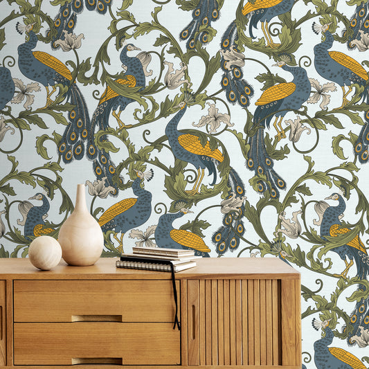 Seamless Tropical Pattern with Peacocks Customised Wallpaper.