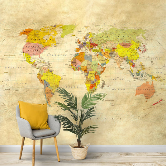 Premium Vintage World Map Wallpaper, Homes & Offices, Customised