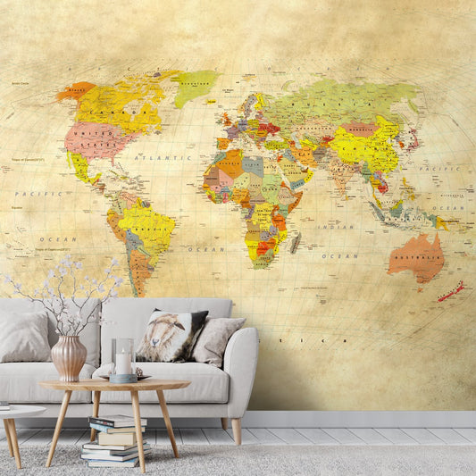 Premium Vintage World Map Wallpaper, Homes & Offices, Customised