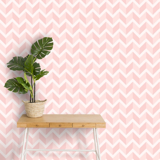 3D Chevron Wallpaper, Pastel Pink, Customised