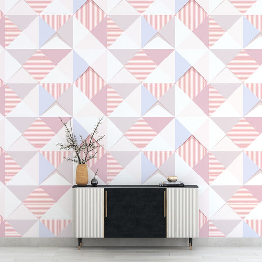 Pink, Blue, Grey Repeat Triangles, 3D Wallpaper