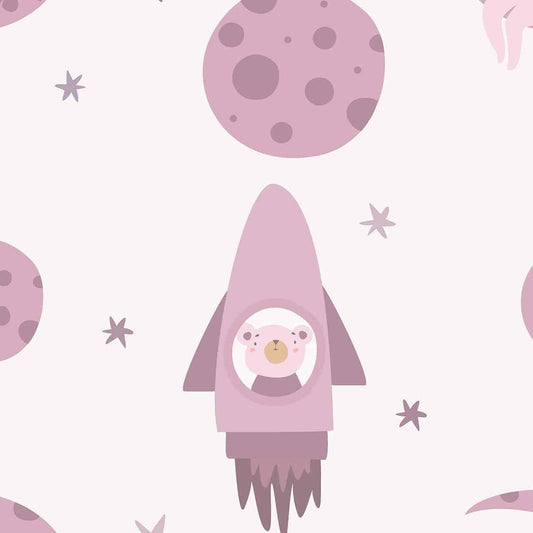 Adventures Beyond the Stars, Kids Wallpaper for Walls, Pink