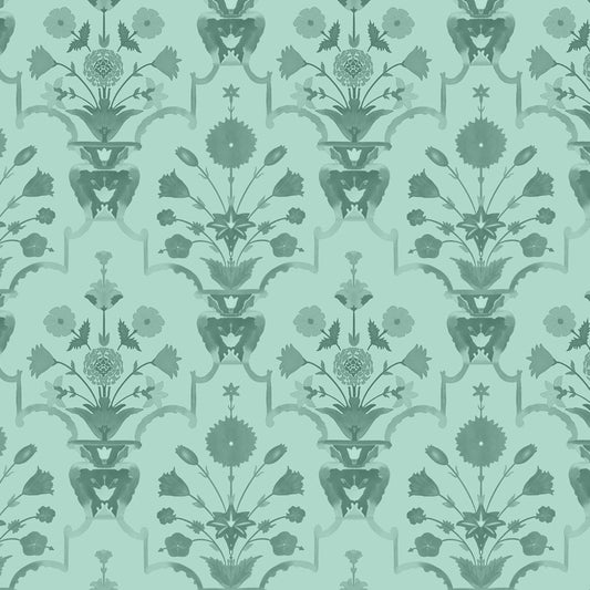 Premium Green Mughal Pattern Design Wallpaper, Customised